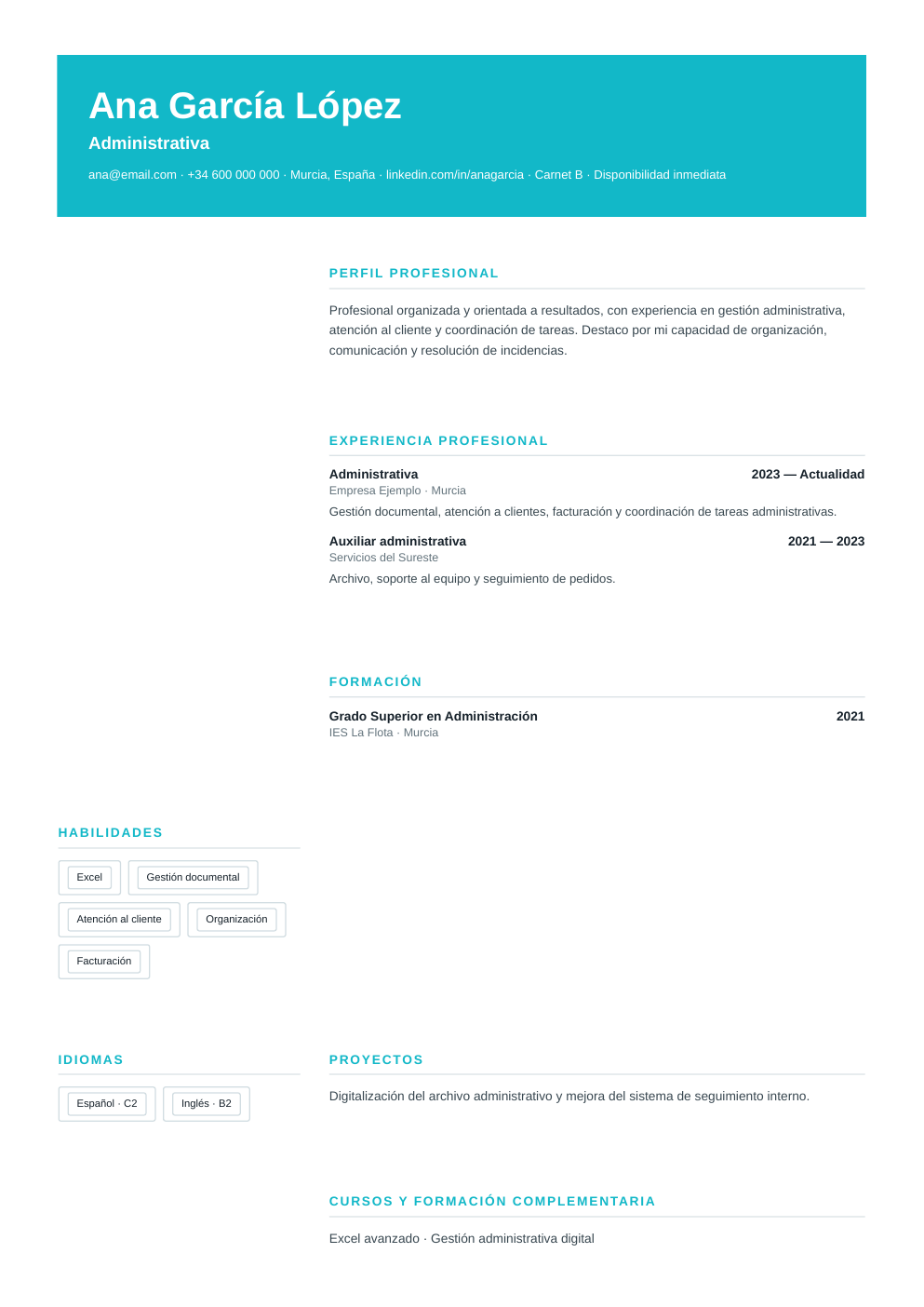 Vista previa del ejemplo de CV Corporativa