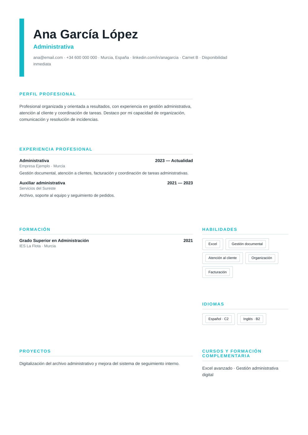 Vista previa del ejemplo de CV Diseño Creativo