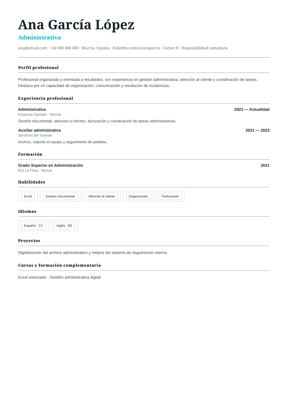 Vista previa del ejemplo de CV Legal