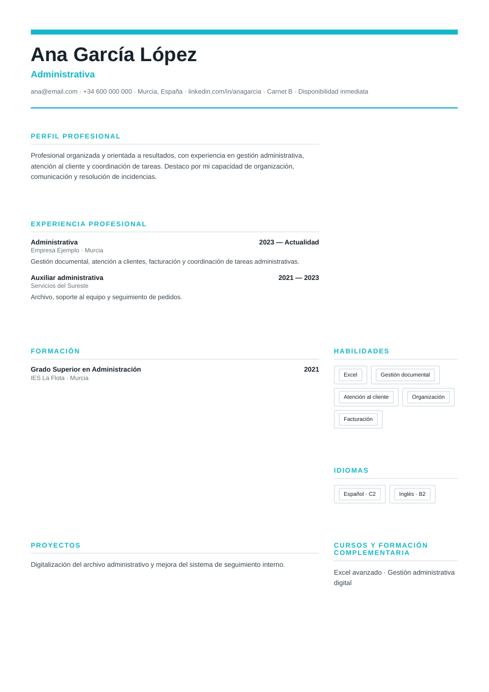 Vista previa del ejemplo de CV Joven Profesional