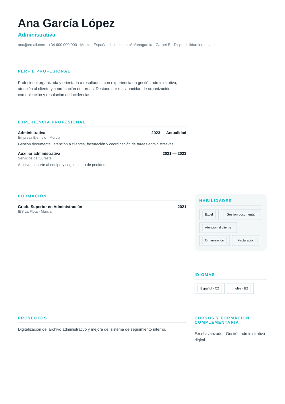 Vista previa del ejemplo de CV Joven Profesional